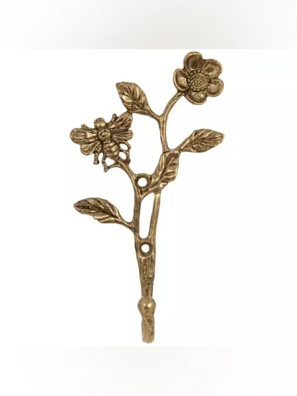 (2) Gold Flower & Bee Metal Wall Hook